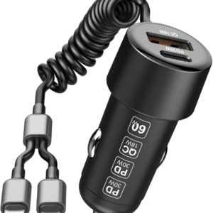 Xssive 60W PD+QC3.0 Fast Car Charger with Type-C to 8 Pin Cable XSS-CC46CL - Zwart