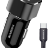 Xssive C29N Duo Car Charger + Type-C Cable 2.4A - Zwart